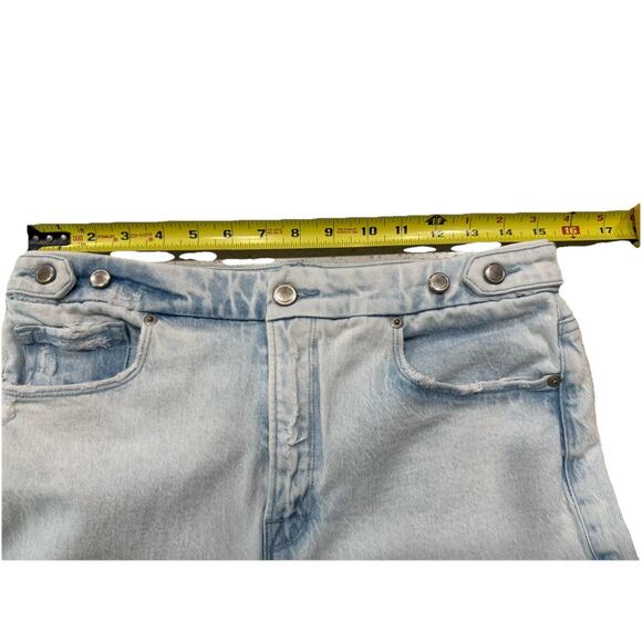 Good American Jeans Womens Sz 8 Blue Flare Wide Leg High Rise Distressed Raw Hem - Picture 3 of 10